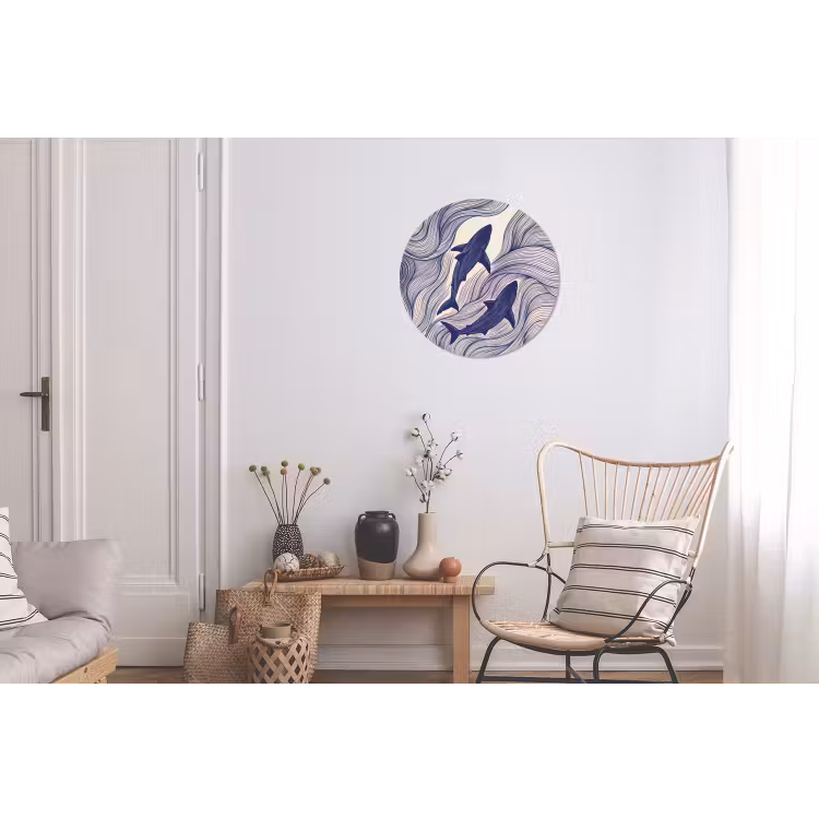 Vis - Oceaan - Lijntekening - Blauw - Dieren Wandcirkel aluminium klein -woonkamer