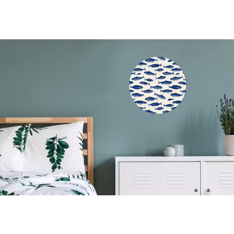 Vissen - Patroon - Blauw - Wit Wandcirkel aluminium klein 190 -slaapkamer
