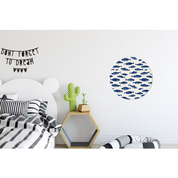 Vissen - Patroon - Blauw - Wit Wandcirkel aluminium klein 190 -kinderkamer