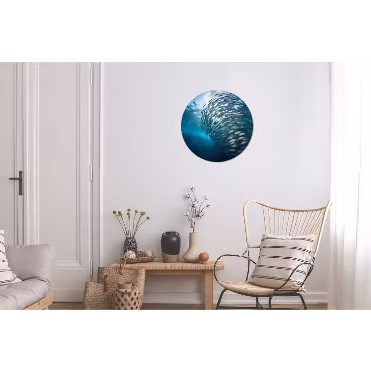 Vis - School - Oceaan - Natuur - Blauw Wandcirkel aluminium klein -woonkamer