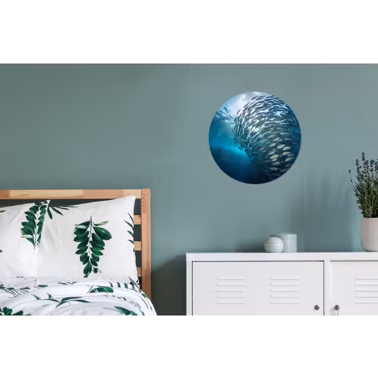 Vis - School - Oceaan - Natuur - Blauw Wandcirkel aluminium klein -slaapkamer