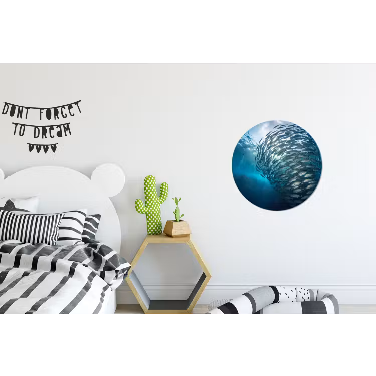 Vis - School - Oceaan - Natuur - Blauw Wandcirkel aluminium klein -kinderkamer