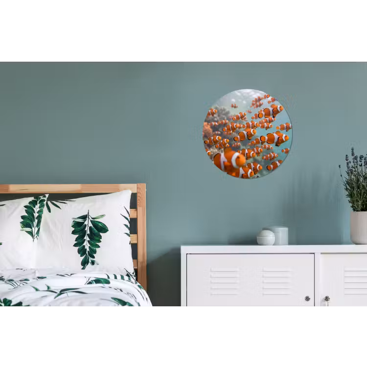 Vis - School - Onderwater - Dieren - Oranje Wandcirkel aluminium klein -slaapkamer