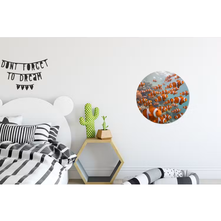 Vis - School - Onderwater - Dieren - Oranje Wandcirkel aluminium klein -kinderkamer