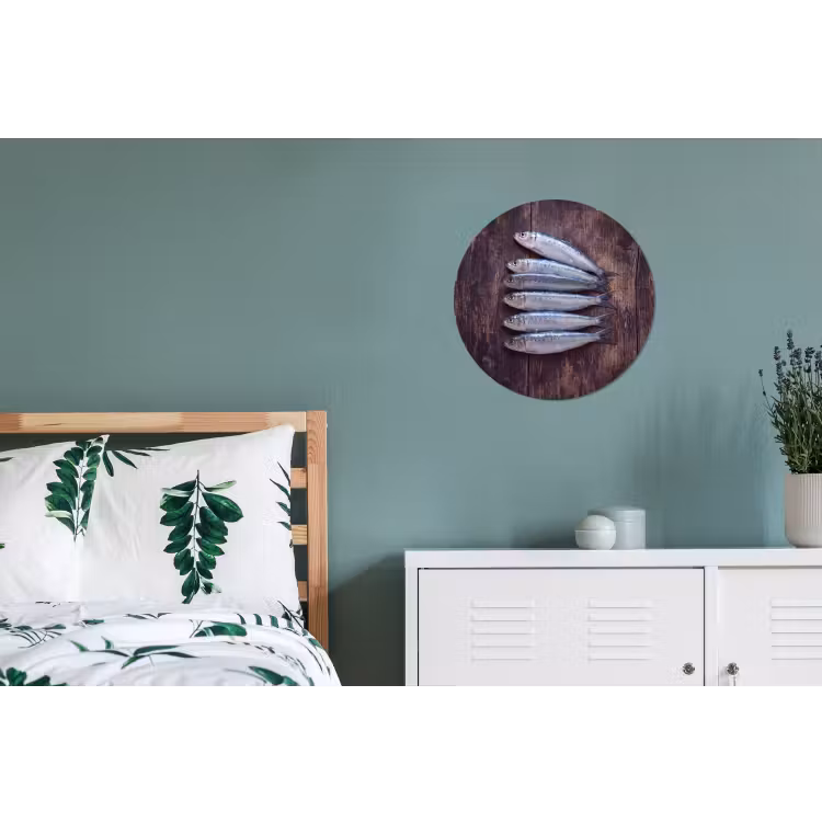 Wall circle - Aluminum - Fish - Wood - Food - Vis - Hout - Eten Wandcirkel aluminium klein