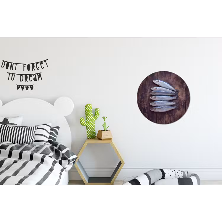 Wall circle - Aluminum - Fish - Wood - Food - Vis - Hout - Eten Wandcirkel aluminium klein