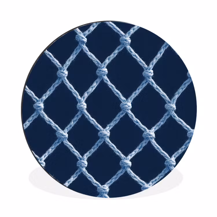 Visnet - Touw - Patroon - Marineblauw Wandcirkel aluminium klein 190 -3d