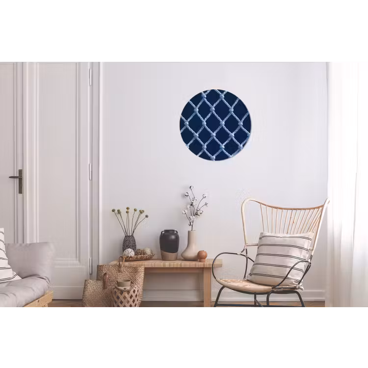 Visnet - Touw - Patroon - Marineblauw Wandcirkel aluminium klein 190 -woonkamer