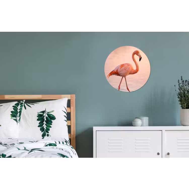 Flamingo - Water - Roze Wandcirkel aluminium klein -slaapkamer