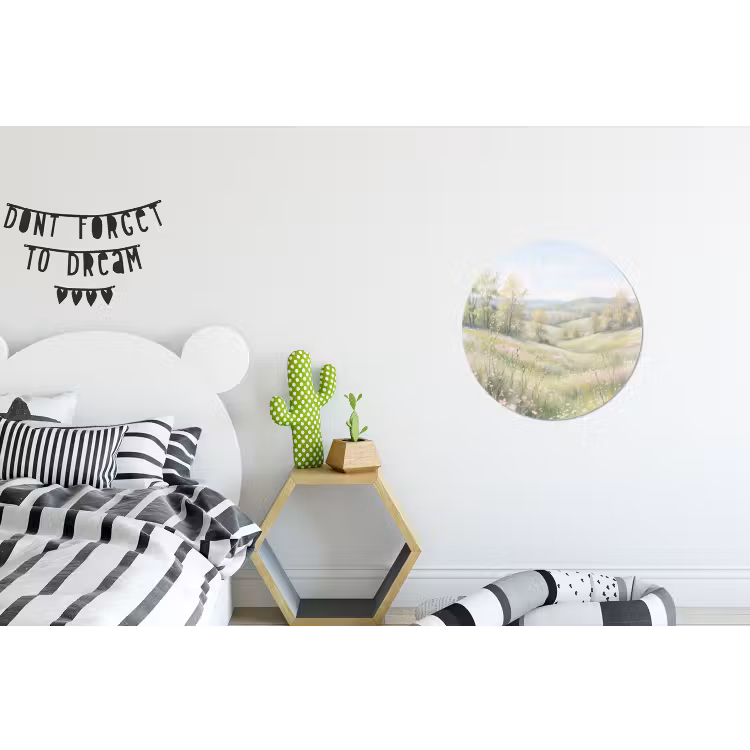 Bloemen veld - Bloemen - Groen Wandcirkel aluminium klein -kinderkamer