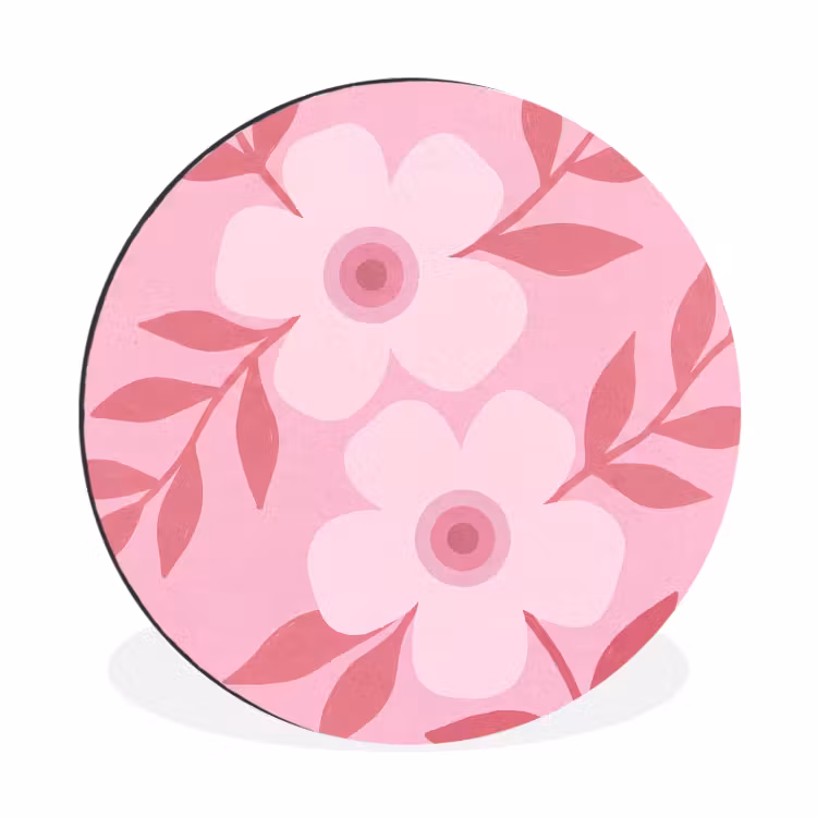 Bloemen - Abstract - Modern - Roze - Natuur Wandcirkel aluminium klein -3d