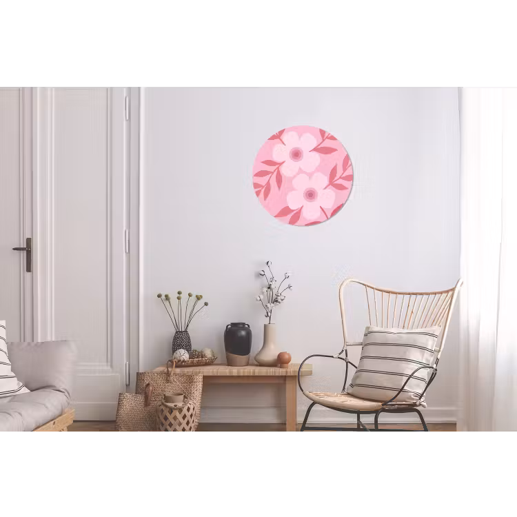 Bloemen - Abstract - Modern - Roze - Natuur Wandcirkel aluminium klein -woonkamer
