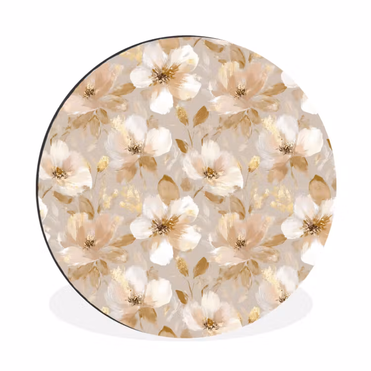 Bloemen - artistiek - Goud Wandcirkel aluminium klein 190 -3d