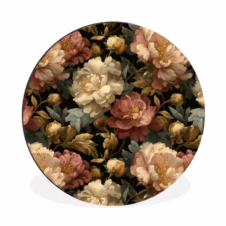 Bloemen - Barok - Patroon - Roze - Crème Wandcirkel aluminium klein 190 -3d
