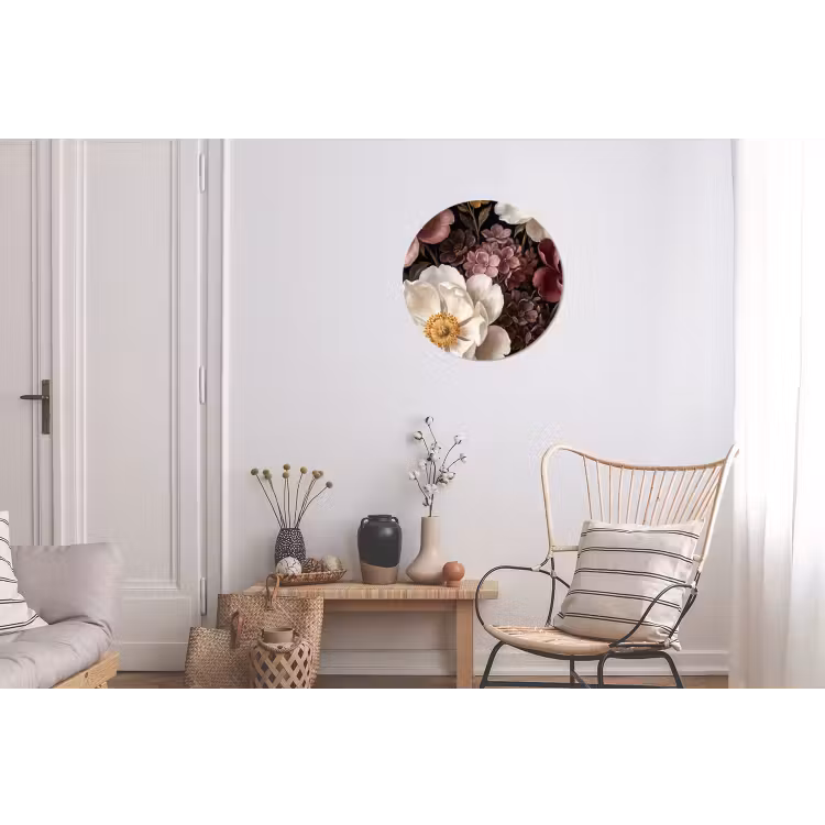 Bloemen - Boeket - Klassiek - Donker - Rood Wandcirkel aluminium klein -woonkamer