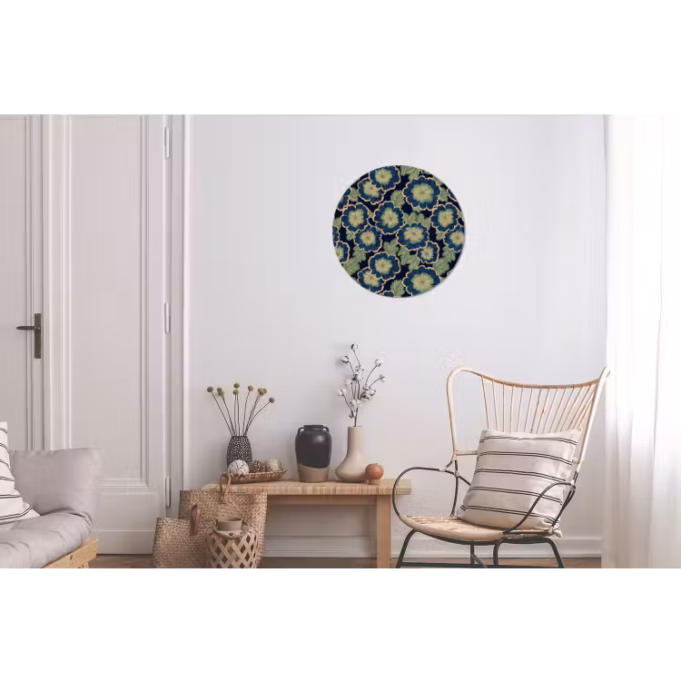 Bloemen - Borduurwerk - Patroon - Blauw - Groen Wandcirkel aluminium klein 190 -woonkamer