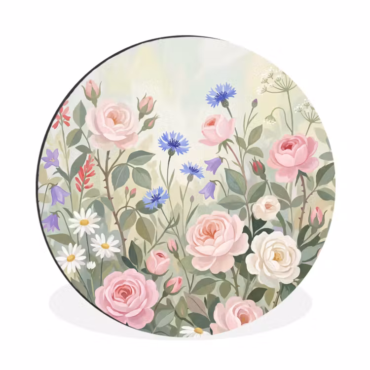 Bloemen - Tuin - Natuur - Kleurrijk Wandcirkel aluminium klein -3d