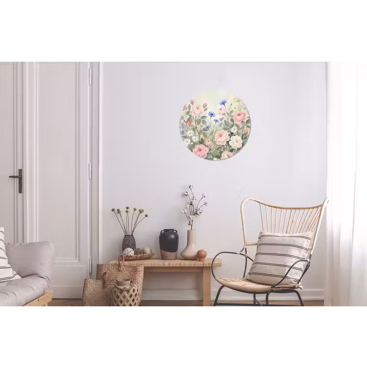 Bloemen - Tuin - Natuur - Kleurrijk Wandcirkel aluminium klein -woonkamer