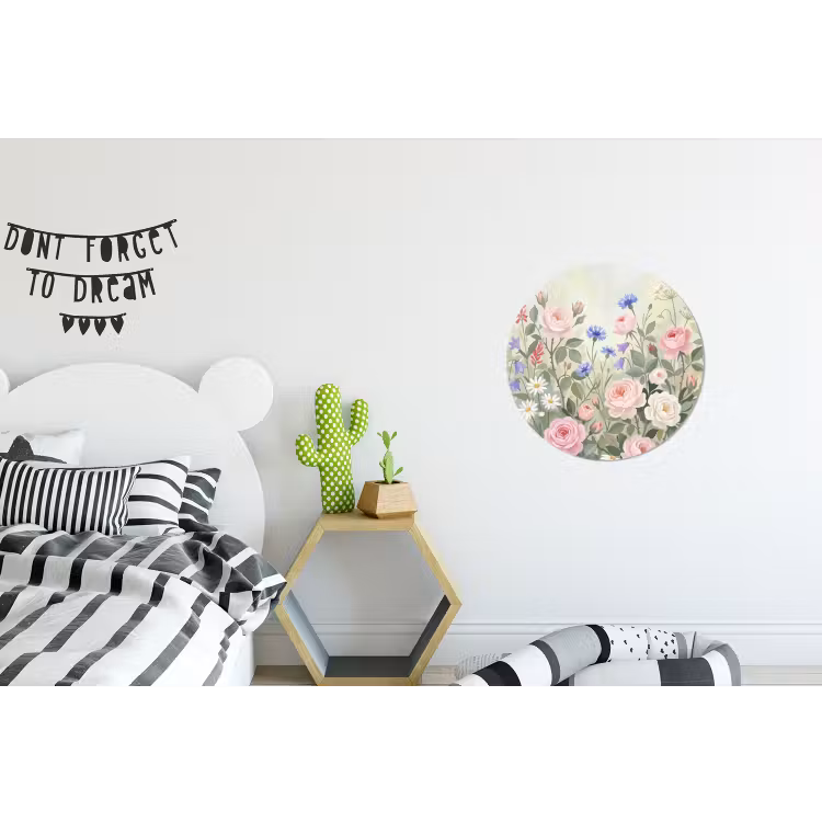 Bloemen - Tuin - Natuur - Kleurrijk Wandcirkel aluminium klein -kinderkamer