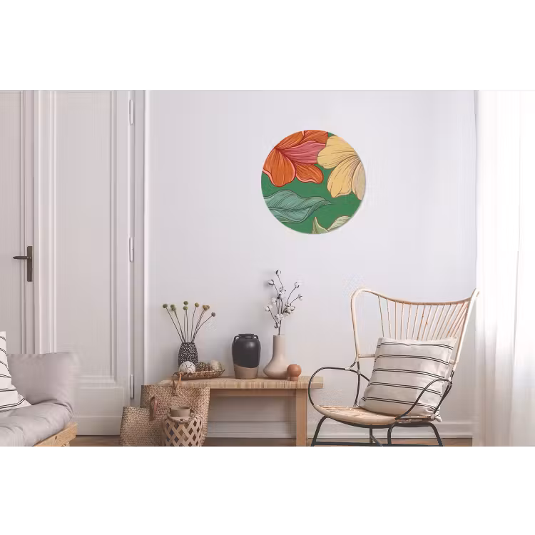 Wall circle - Aluminum - Flowers - Greenery - Illustration - Bloemen - Groen - Illustratie Wandcirkel aluminium klein