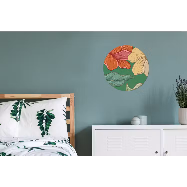 Wall circle - Aluminum - Flowers - Greenery - Illustration - Bloemen - Groen - Illustratie Wandcirkel aluminium klein