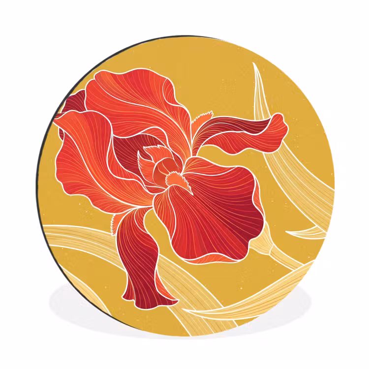 Wall circle - Aluminum - Flowers - Illustration - Red - Bloemen - Illustratie - Rood Wandcirkel aluminium klein