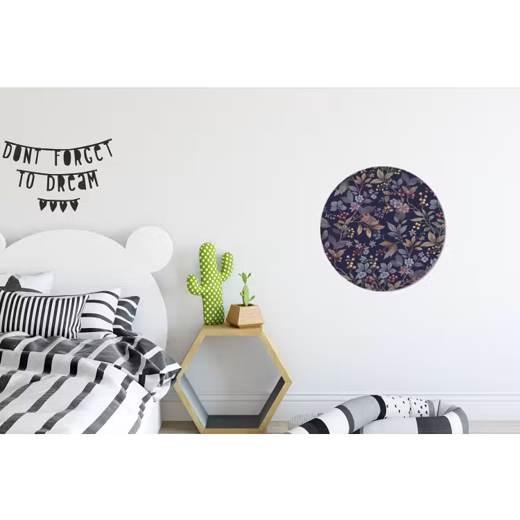 Bloemen - Bladeren - Patroon - Botanisch - Donkerblauw Wandcirkel aluminium klein -kinderkamer