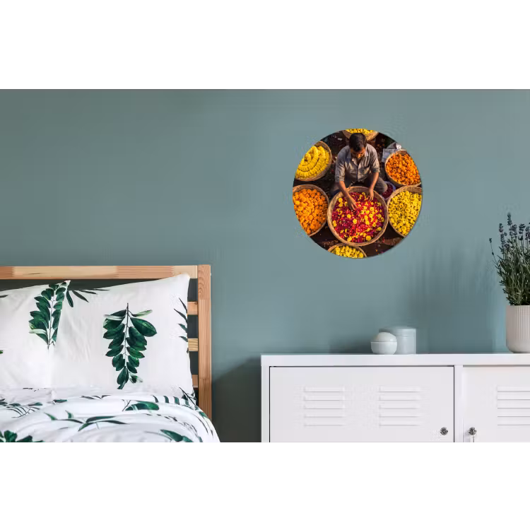 Wall circle - Aluminum - Flowers - Market - Colorful - Bloemen - Markt - Kleurrijk Wandcirkel aluminium klein