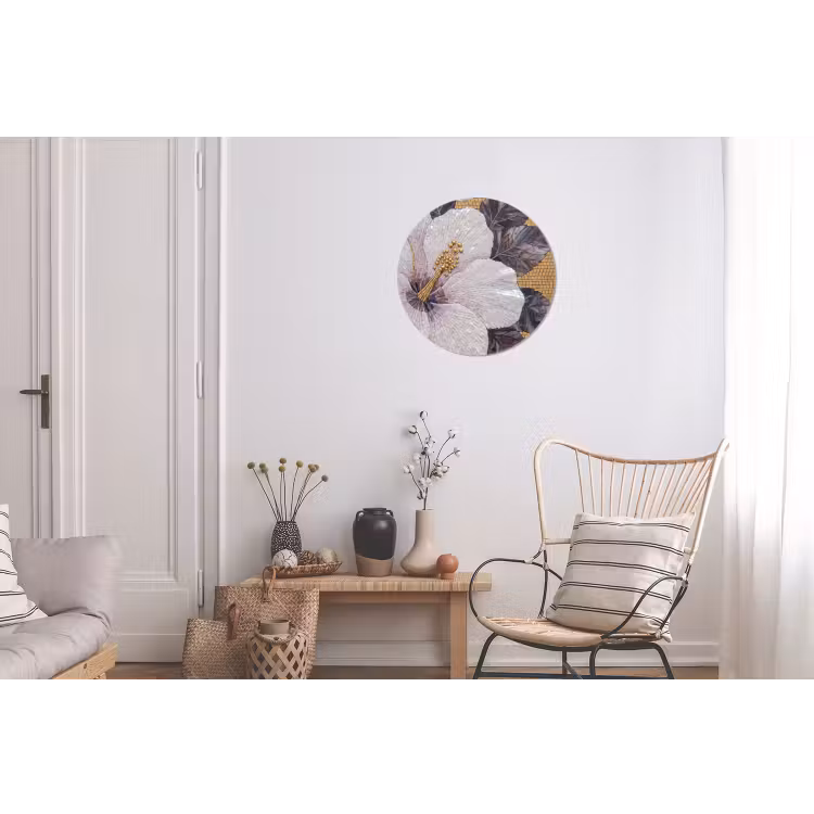 Bloemen - Mozaïek - Kunst - Modern - Goud Wandcirkel aluminium klein -woonkamer