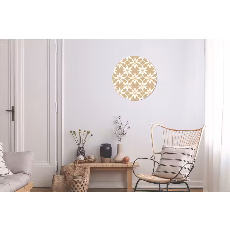 Bloemen - Patroon - Beige Wandcirkel aluminium klein 190 -woonkamer