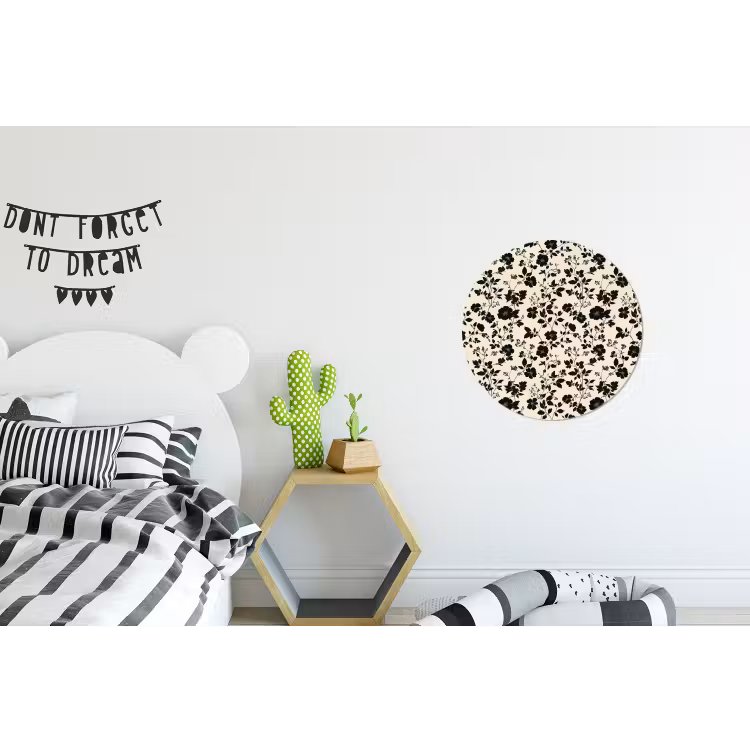 Bloemen - Dessin - Zwart Wandcirkel aluminium klein 190 -kinderkamer