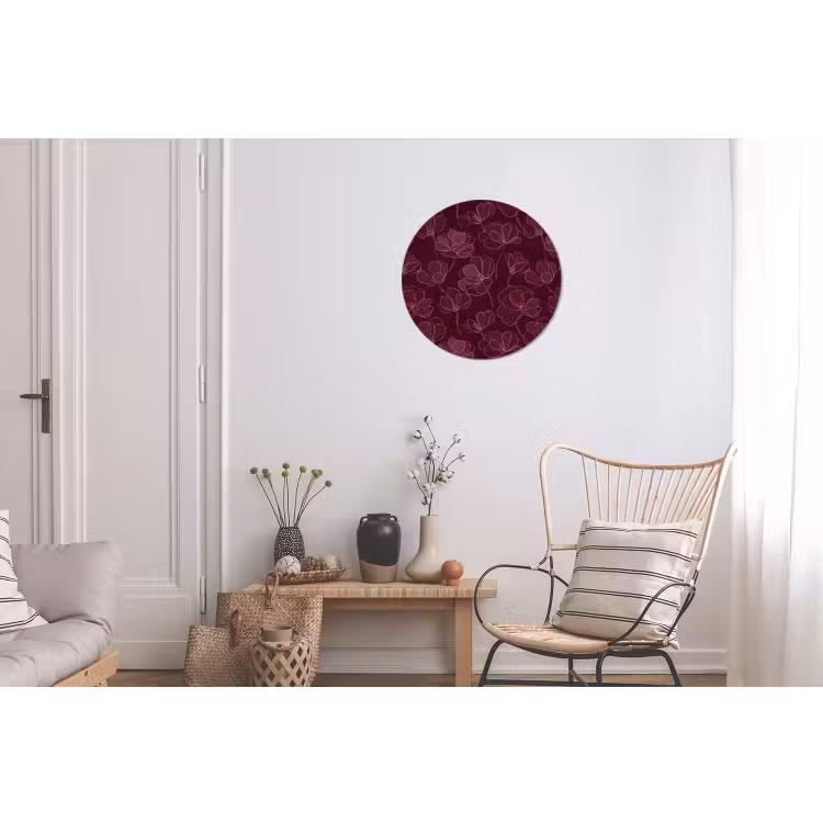 Bloemen - Patroon - Bordeauxrood Wandcirkel aluminium klein 190 -woonkamer