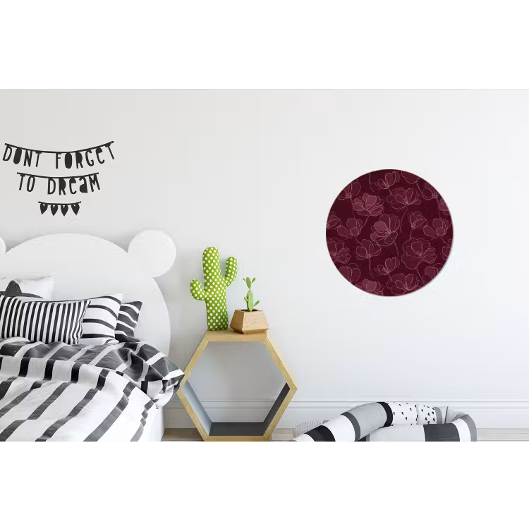 Bloemen - Patroon - Bordeauxrood Wandcirkel aluminium klein 190 -kinderkamer