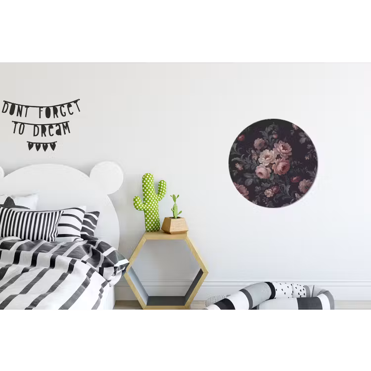 Bloemen - Patroon - Sierlijk - Roze - Donker Wandcirkel aluminium klein -kinderkamer