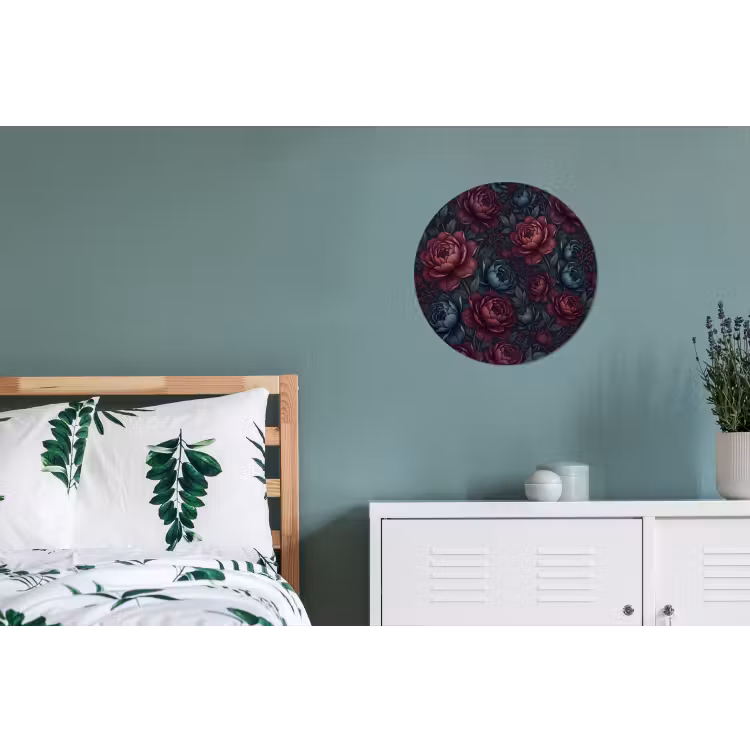 Bloemen - Patroon - Natuur - Klassiek - Donker Wandcirkel aluminium klein -slaapkamer