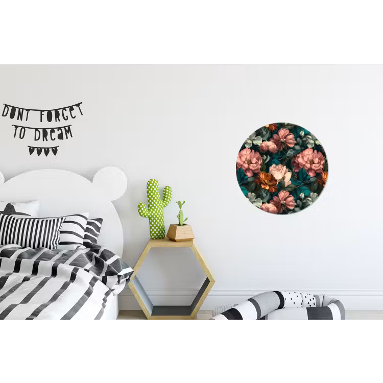 Bloemen - Schilderachtig - Patroon - Roze Wandcirkel aluminium klein 190 -kinderkamer