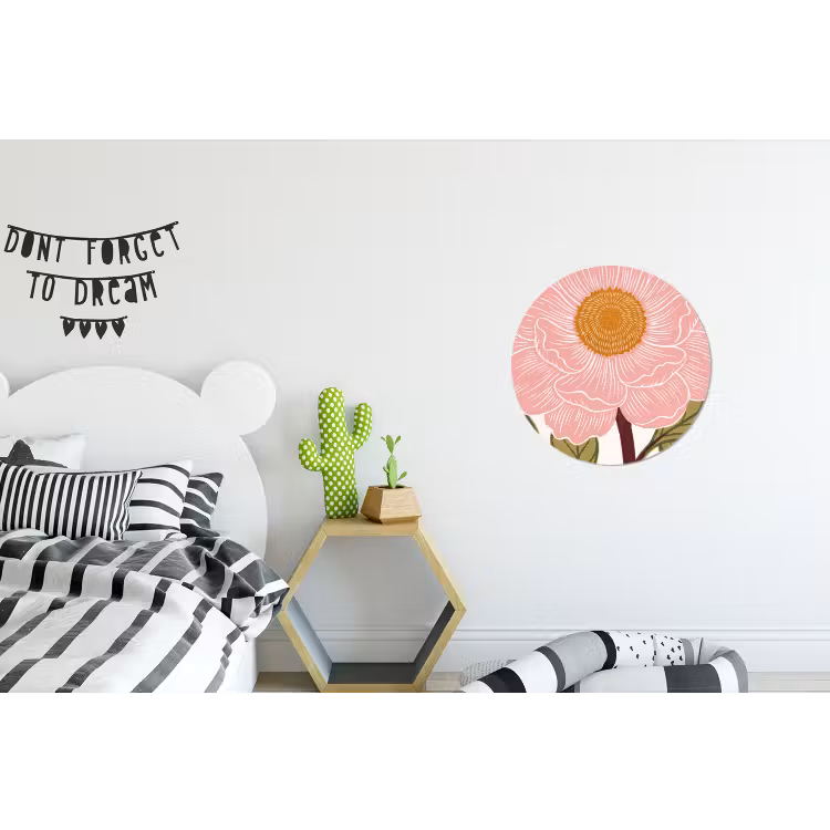 Wall circle - Aluminum - Flowers - Pink - Illustration - Bloemen - Roze - Illustratie Wandcirkel aluminium klein