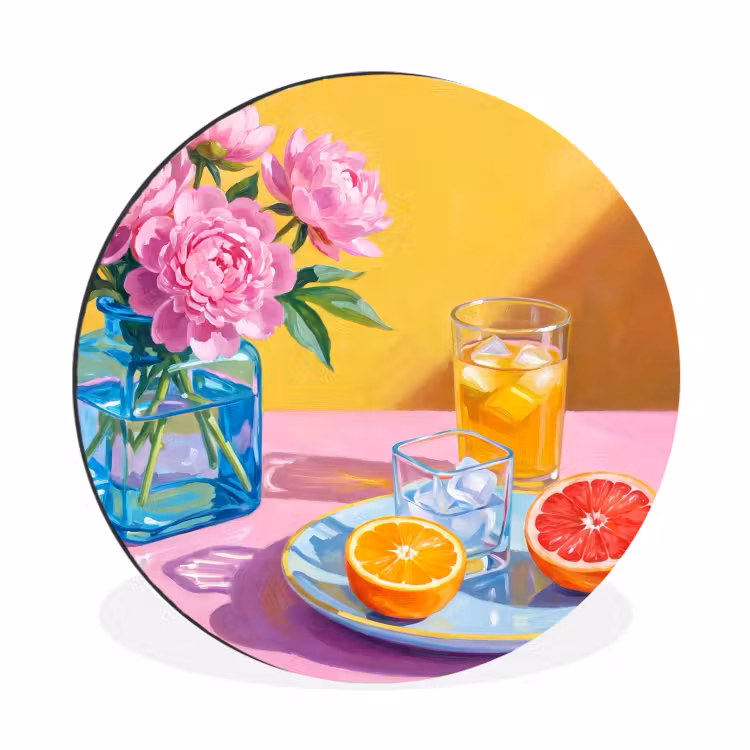 Wall circle - Aluminum - Flowers - Pink - Modern - Bloemen - Roze - Modern Wandcirkel aluminium klein