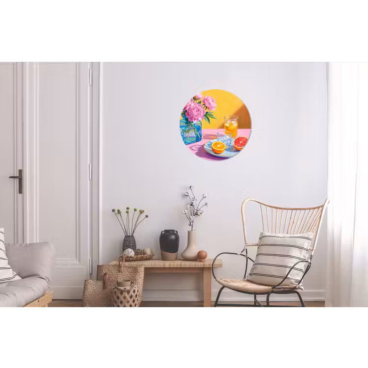 Wall circle - Aluminum - Flowers - Pink - Modern - Bloemen - Roze - Modern Wandcirkel aluminium klein