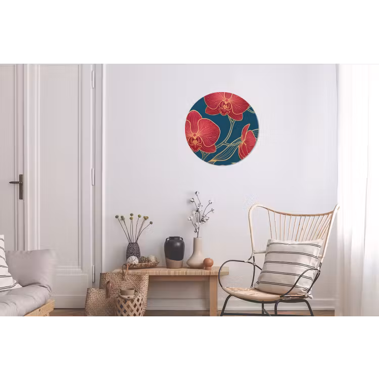 Wall circle - Aluminum - Flowers - Red - Gold - Bloemen - Rood - Goud Wandcirkel aluminium klein