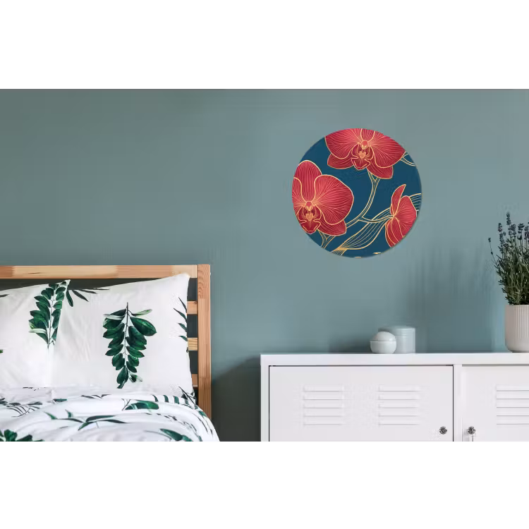 Wall circle - Aluminum - Flowers - Red - Gold - Bloemen - Rood - Goud Wandcirkel aluminium klein