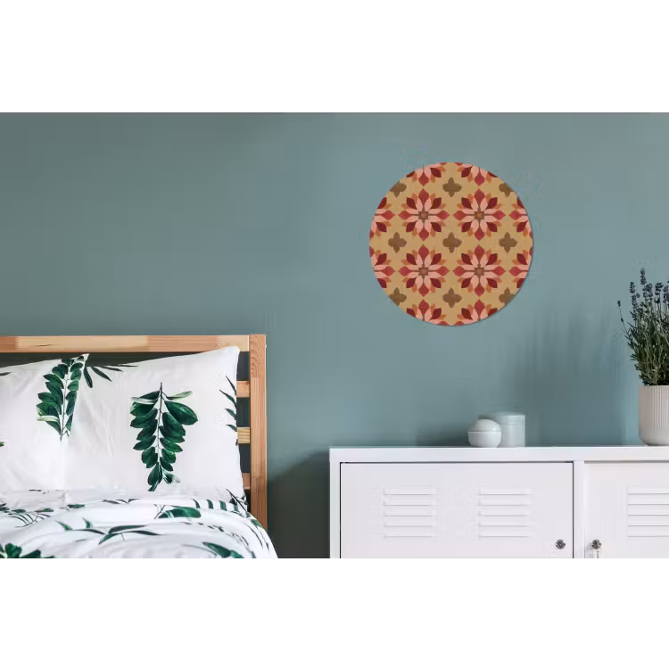 Bloemen - Retro - Groen Wandcirkel aluminium klein 190 -slaapkamer