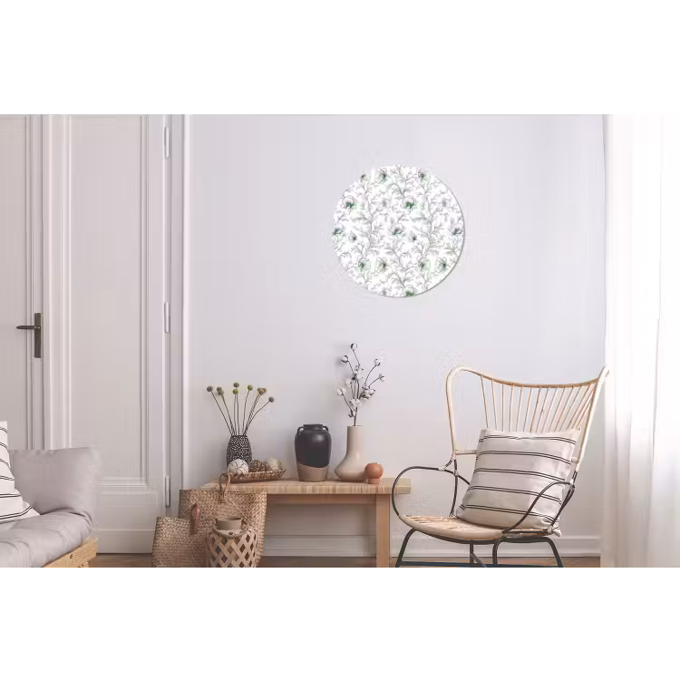 Bloemen - Getekend - Groen Wandcirkel aluminium klein 190 -woonkamer