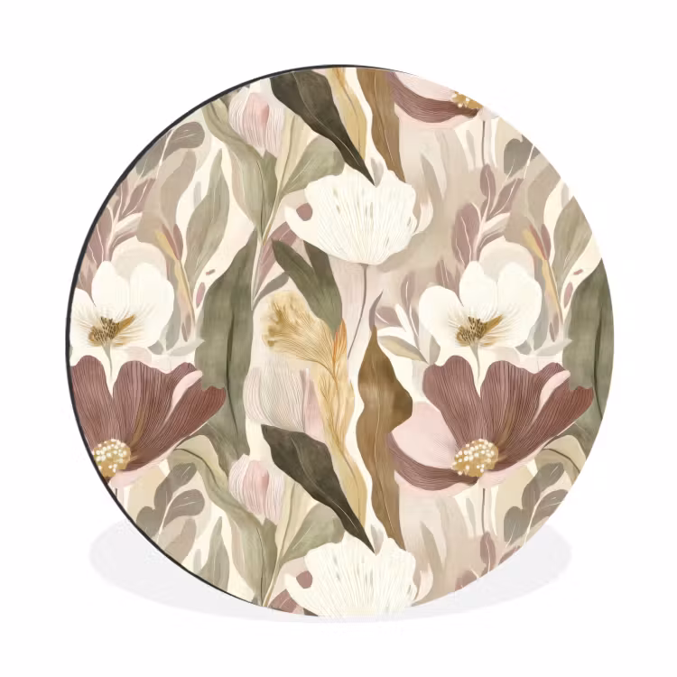 Bloemen - Aquarel - Kleurrijk Wandcirkel aluminium klein 190 -3d