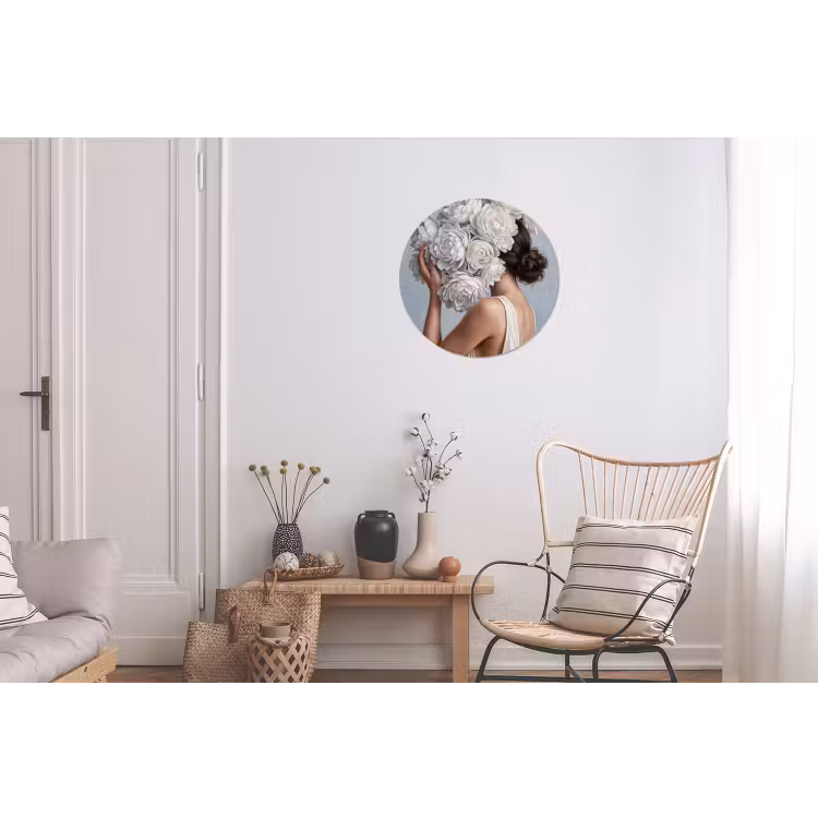 Bloemen - Vrouw - Wit Wandcirkel aluminium klein -woonkamer