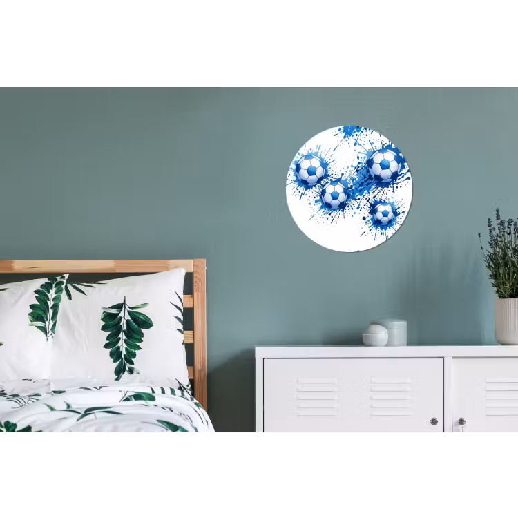 Voetballen - Verf - Sport - Blauw Wandcirkel aluminium klein -slaapkamer