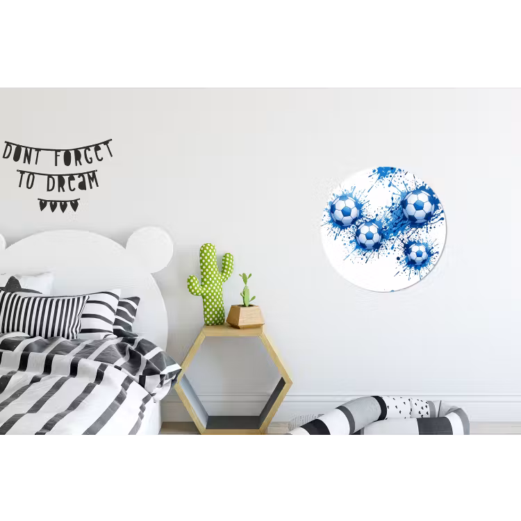 Voetballen - Verf - Sport - Blauw Wandcirkel aluminium klein -kinderkamer