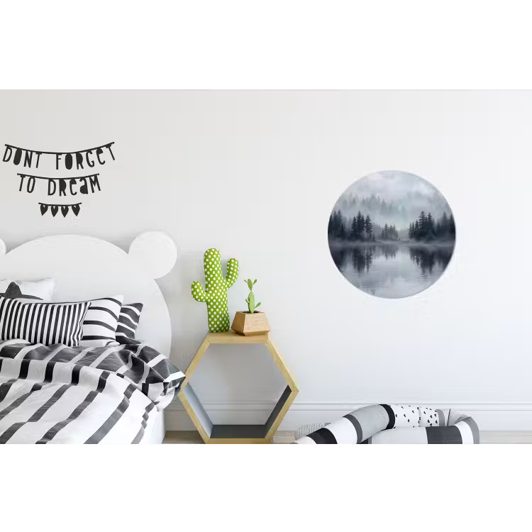 Bos - Meer - Mist - Natuur - Grijs Wandcirkel aluminium klein -kinderkamer