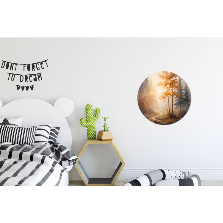 Bospad - Herfstbladeren - Natuur - Schilderachtig - Oranje Wandcirkel aluminium klein -kinderkamer
