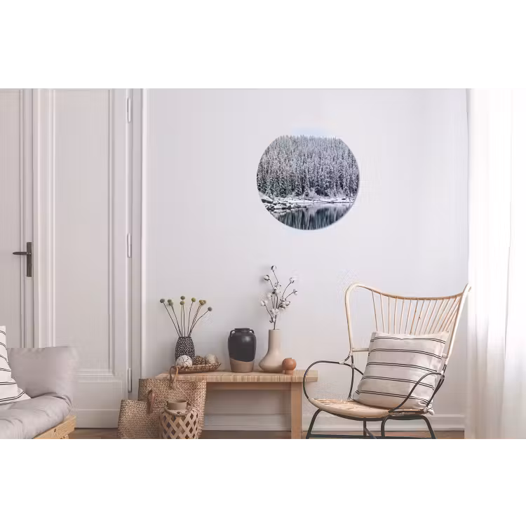 Bos - Reflectie - Meer - Winter - Serene Wandcirkel aluminium klein -woonkamer